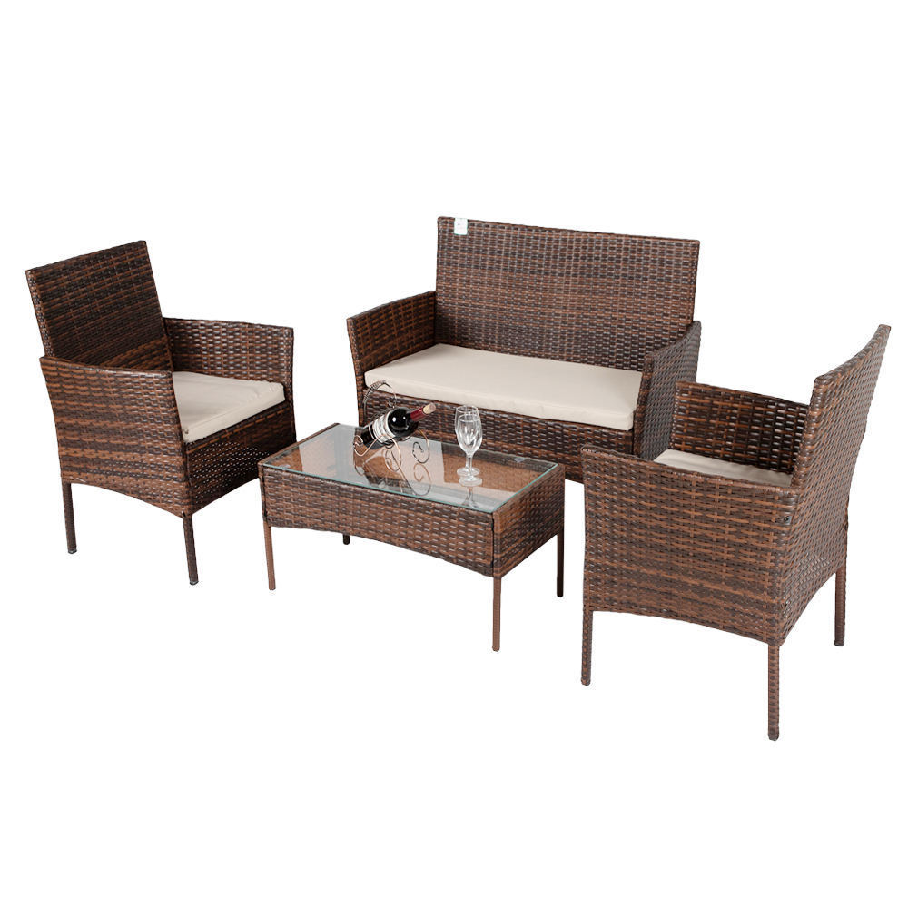 Hangrui Outdoor Furniture Garden Courtyard Patio Four-piece Leisure Plastic Rattan Wicker Sofas Chair Set with Table