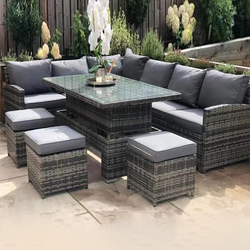 9seater rattan garden dining  set with rising table garden corner sofa with rising table