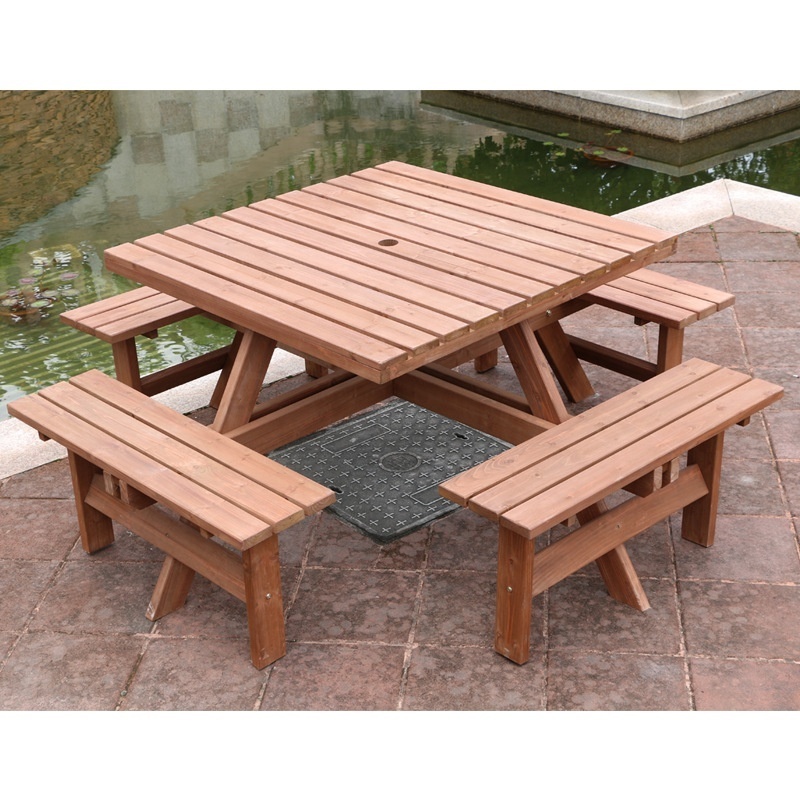 Hangrui Outdoor Patio Table and Benches Set for Dining, Picnic, and Beach - Customizable