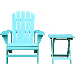 Hangrui Outdoor Solid Wood Adirondack Chair and Side Table Set - Perfect for Patio, Beach, and Deck