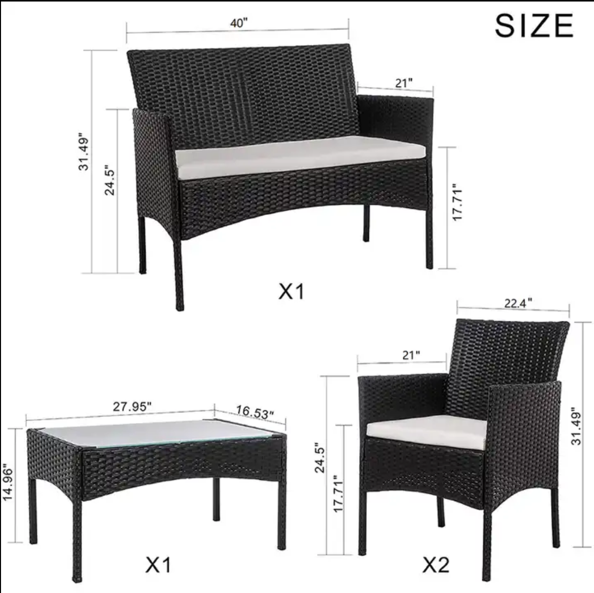 Hangrui Outdoor Furniture Garden Courtyard Patio Four-piece Leisure Plastic Rattan Wicker Sofas Chair Set with Table