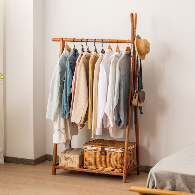 Hangrui Wooden Hallstand with Folding Cloth and Hat Rack for Bedroom