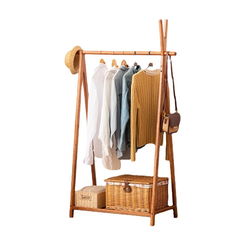 Hangrui Wooden Hallstand with Folding Cloth and Hat Rack for Bedroom