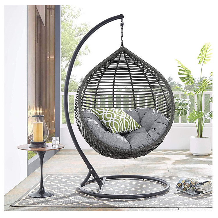 Hangrui HWQQ003 Outdoor Hanging Swing Chair with Rattan Material and Egg Shape Design for Garden or Indoor Use