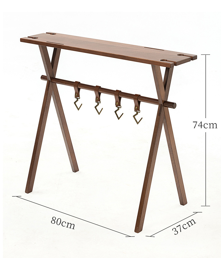 Hangrui Portable Solid Wood Small Rack Table Multifunctional Picnic Camping Shelf foldable camping shelf camping storage shelf