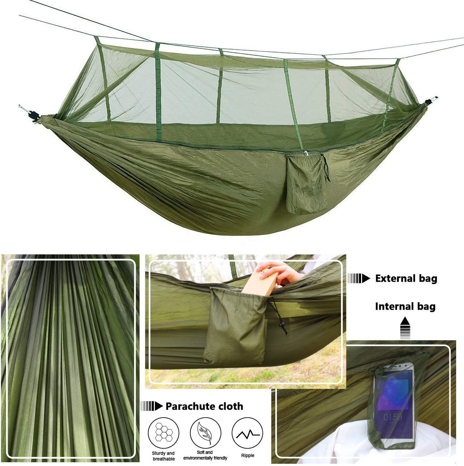 Outdoor High Capacity Camping Hammock Net Lightweight Portable Double Parachute Hammocks for Hiking