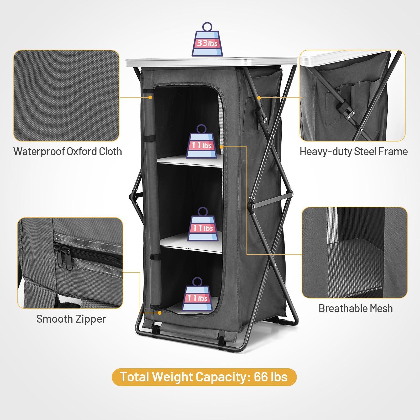 Hangrui Folding Camping Storage Cabinet, Portable Organizer with Carry Bag and Quick Set-up Camp Table