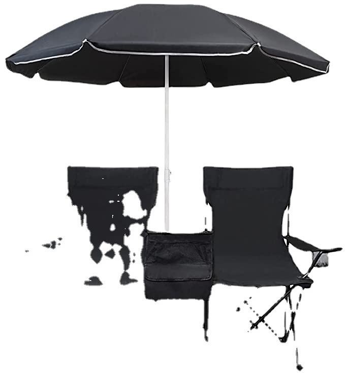 Hangrui 2 Person Folding Camping Chair with Umbrella and Cooler Bag for Outdoor Activities