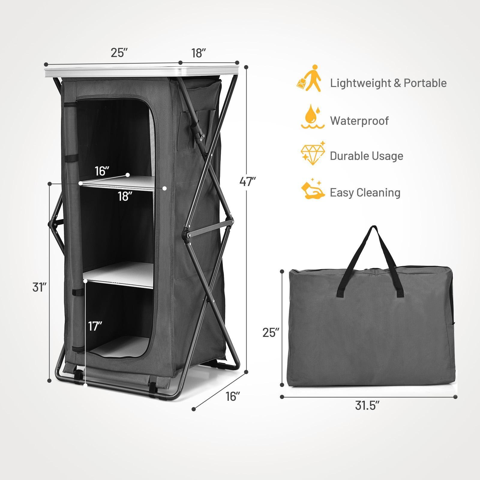 Hangrui Folding Camping Storage Cabinet, Portable Organizer with Carry Bag and Quick Set-up Camp Table