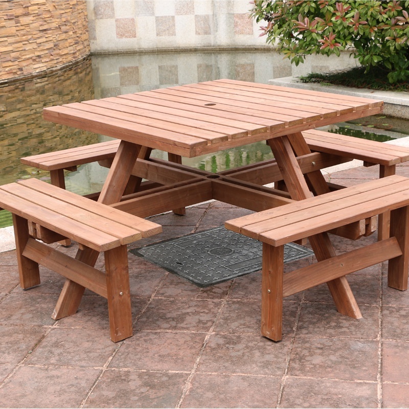 Hangrui Outdoor Patio Table and Benches Set for Dining, Picnic, and Beach - Customizable