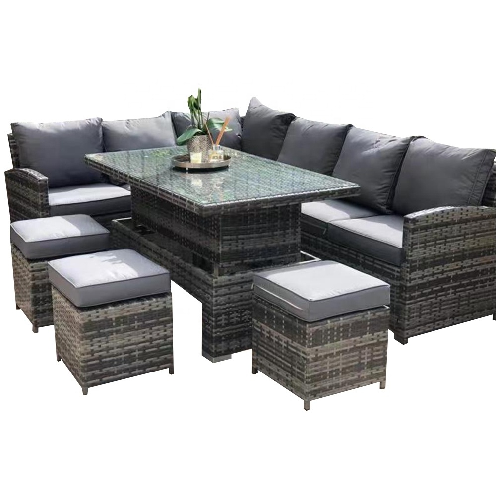 9seater rattan garden dining  set with rising table garden corner sofa with rising table