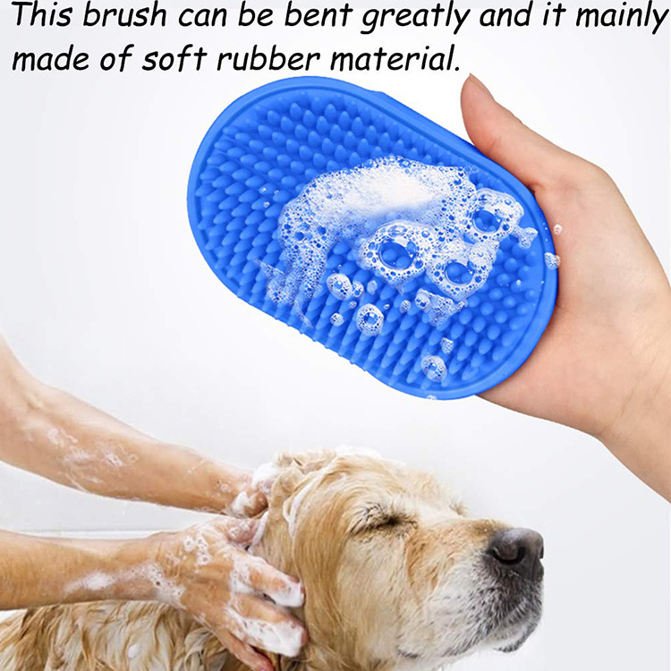 Pet Shampoo Bath Brush Soothing Massage Rubber Comb with Adjustable Ring Handle for Long Short Haired Dogs and Cats