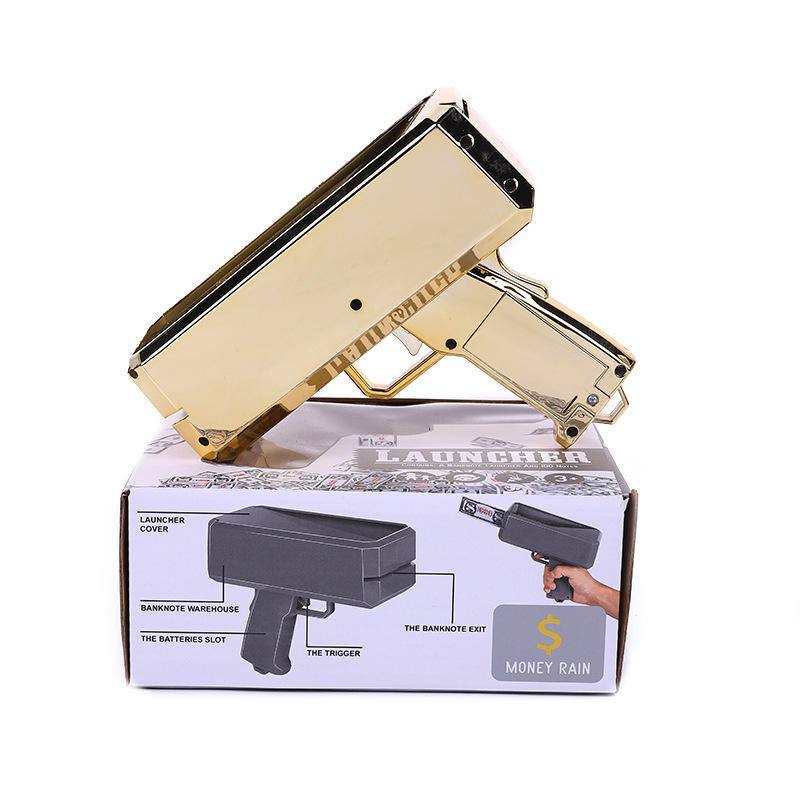 Custom logo hot selling super fly money gun money spray gun battery operated money gun gold birthday party supplies