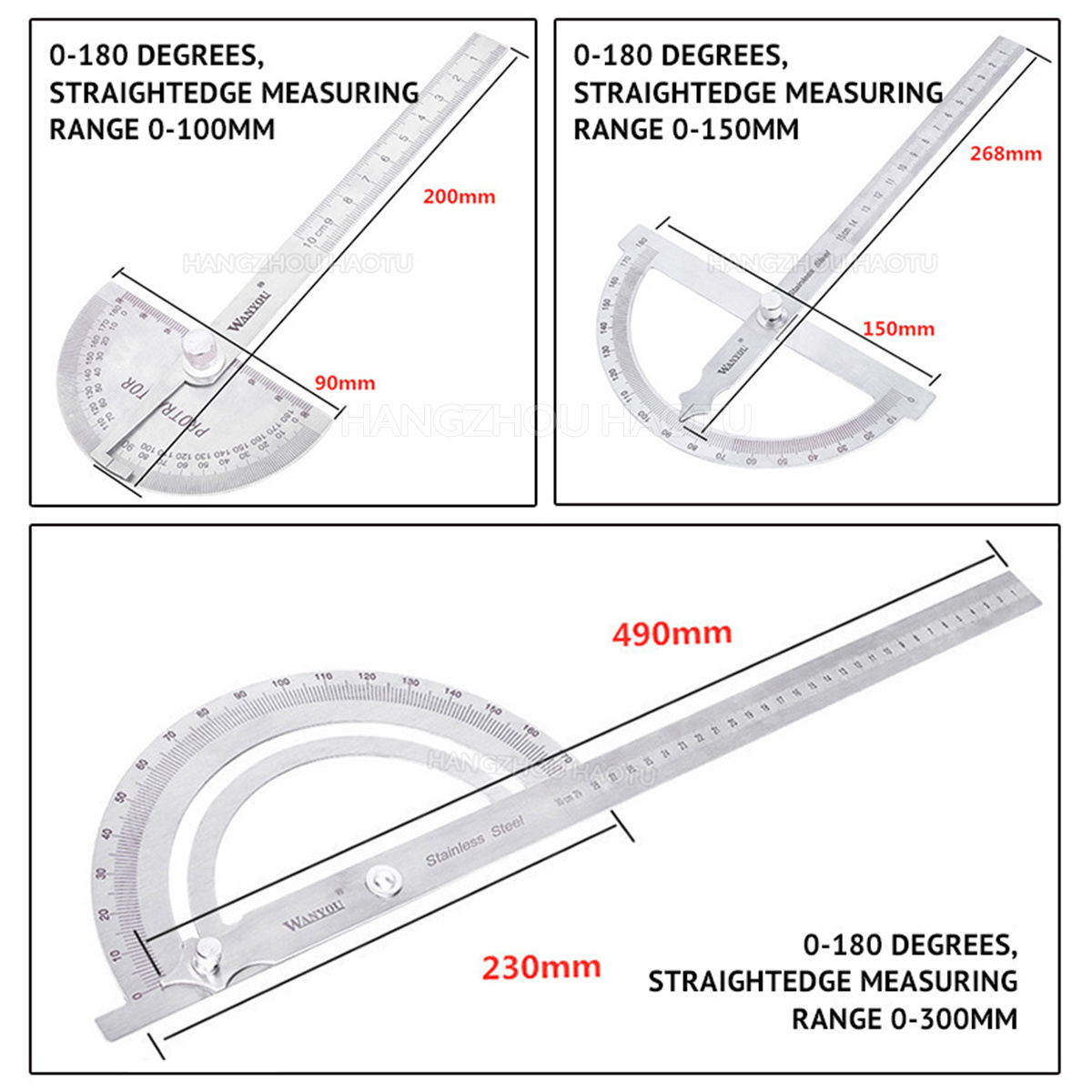 Carpentry Stainless Steel Measuring Tool Rotary Type 180 Degree Angle Protractor