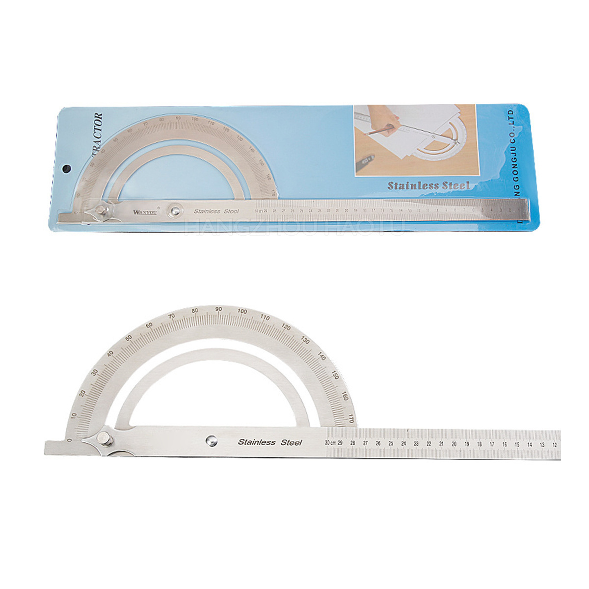 Carpentry Stainless Steel Measuring Tool Rotary Type 180 Degree Angle Protractor