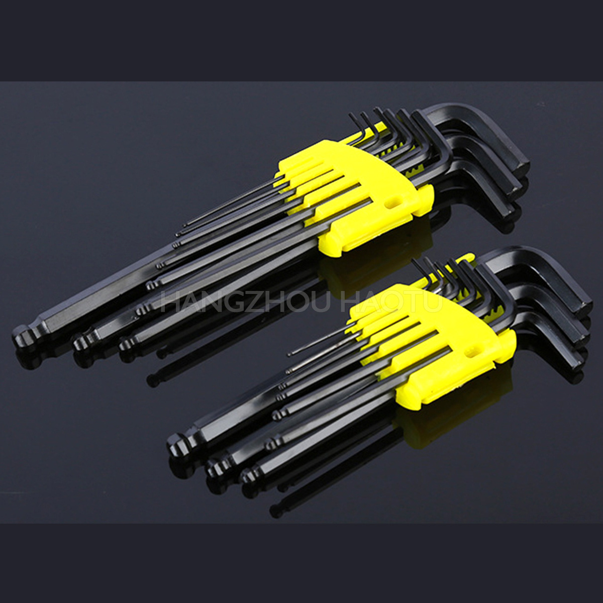 9pcs Carbon Steel Black Ball Point L Type Allen Hex Key Wrench Set