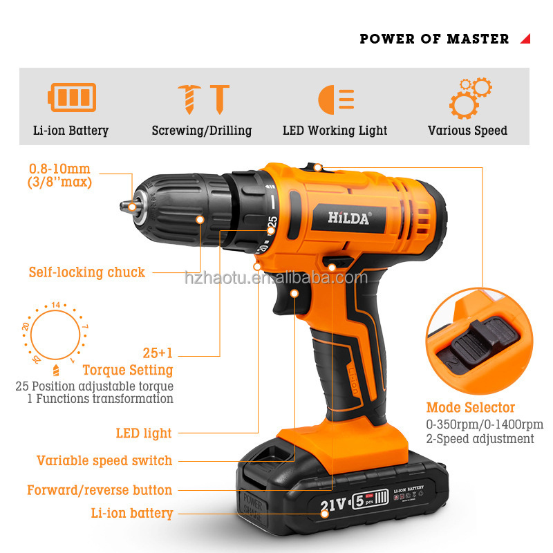 Factory Supply Power Craft Drill 20v 18v Cordless Drill Battery Cordless Power Drill