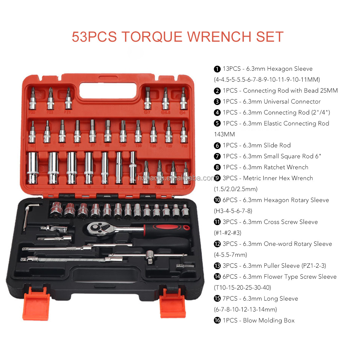 53pcs Heavy Duty CRV Car Ratchet Wrench Socket Set with Plastic Box