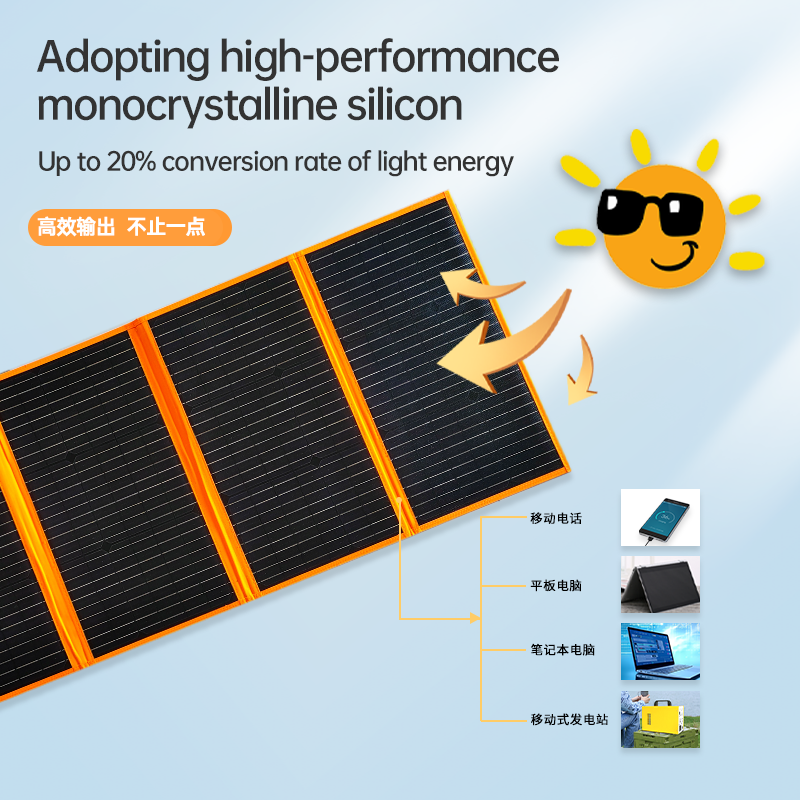 Solar Suitcase 200W Portable Monocrystalline Foldable Solar Panel for 12V Car Battery