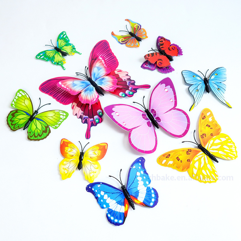 New Plastic Butterfly Set cake toppers decoration pink red blue green 12pcs set plastic Butterflies