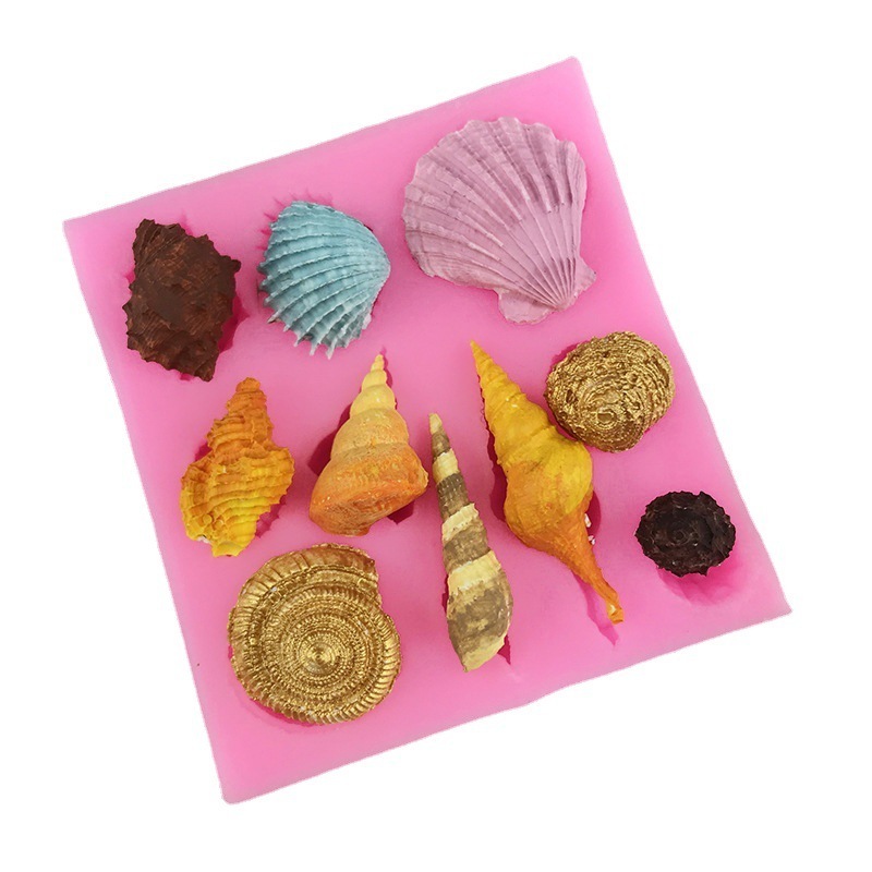 3 PCS Marine Theme Cake Fondant Silicone Mold Seashell Conch Starfish Coral Baking Molds for DIY Cake Decoration Chocolate Candy