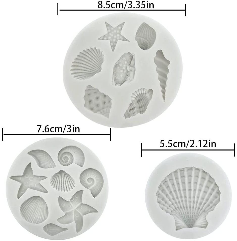 3 PCS Marine Theme Cake Fondant Silicone Mold Seashell Conch Starfish Coral Baking Molds for DIY Cake Decoration Chocolate Candy