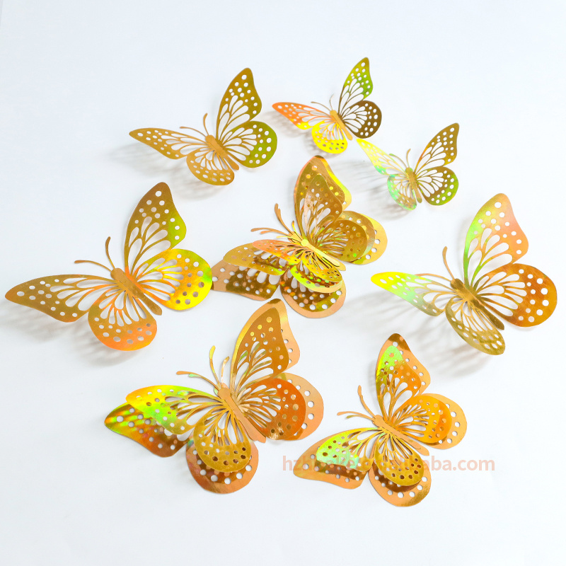 Gold butterfly 12 pcs wedding bouquet decorating silver butterfly paper toppers for cake decorating party supplies