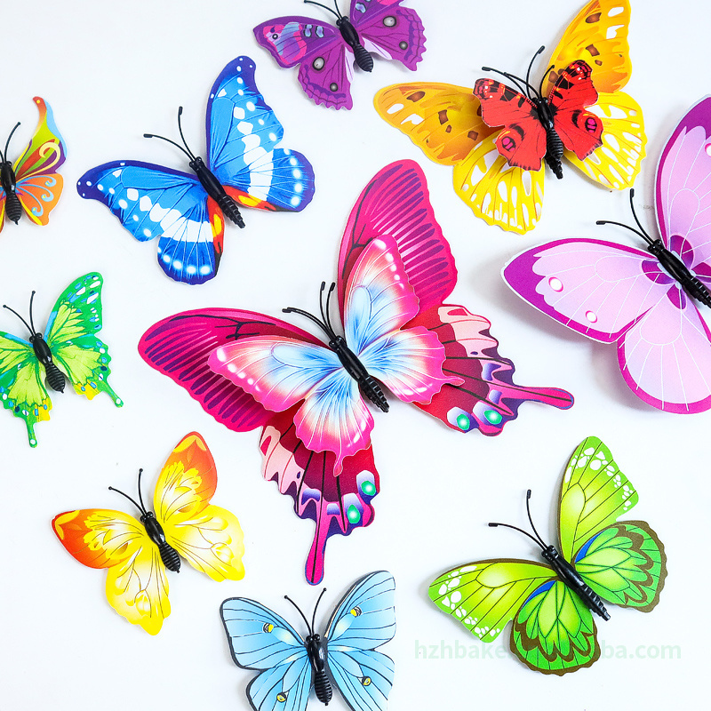 New Plastic Butterfly Set cake toppers decoration pink red blue green 12pcs set plastic Butterflies