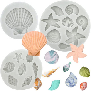 3 PCS Marine Theme Cake Fondant Silicone Mold Seashell Conch Starfish Coral Baking Molds for DIY Cake Decoration Chocolate Candy