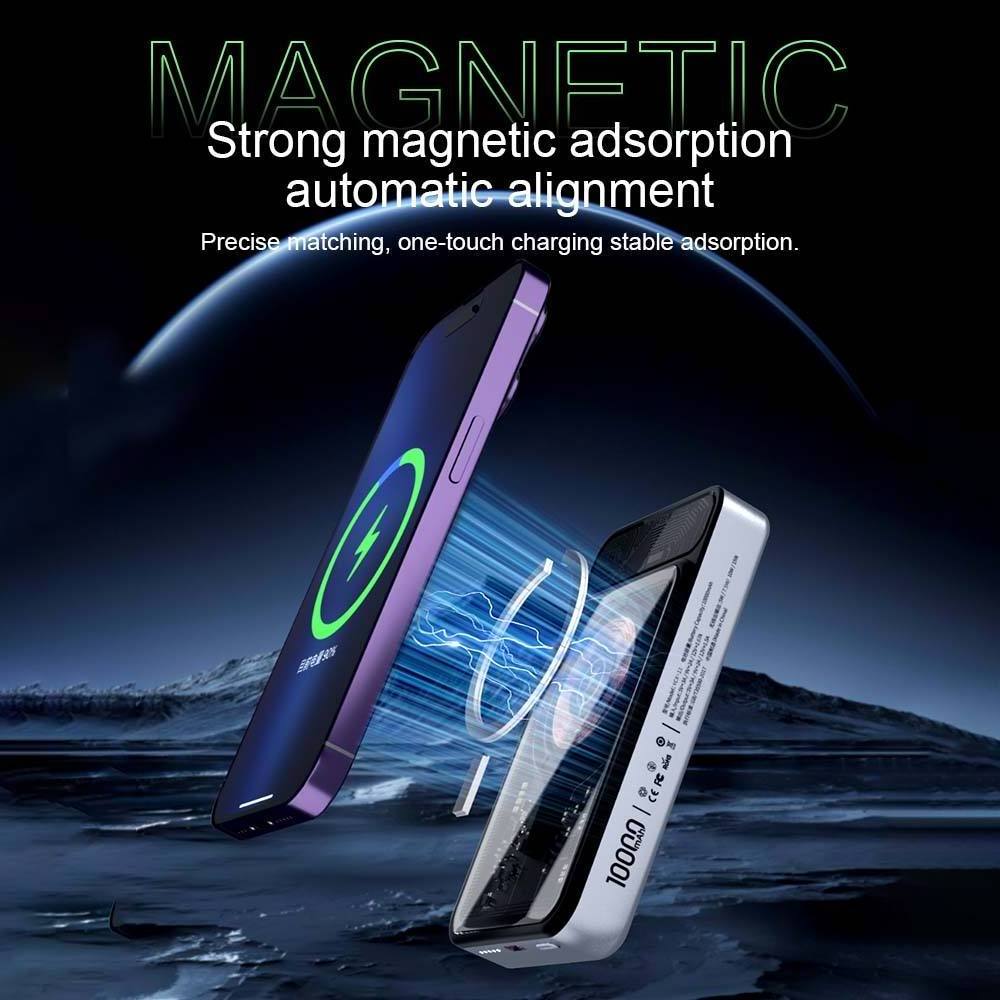 15W Fast Charging 10000mAh Transparent Design Fashion Portable Magnetic Charger Power Bank For Iphone For Samsung Android