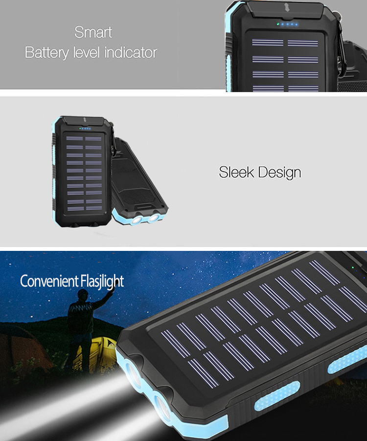 Wholesale Outdoor 10000mah Waterproof Camping Lights Mobile Slim Portable Solar Charging Power Bank Station With Led Lamp