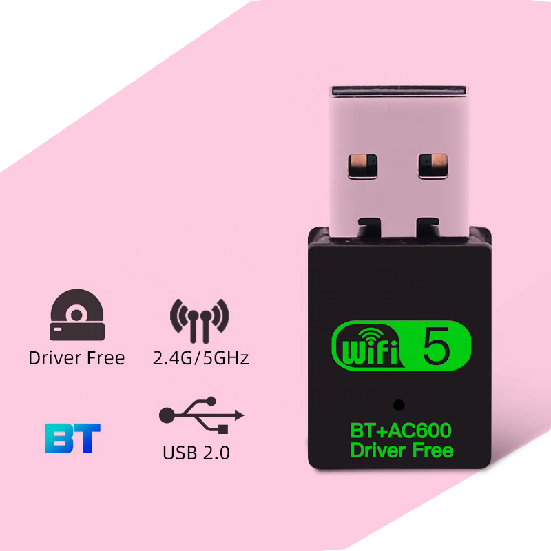 WIFI +Blue Tooth 2 in 1 AC 600Mbps 2.4G 5G BT Wireless Receiver WIFI Dongle with RTL8821 Chip Wireless USB Wifi Adapter