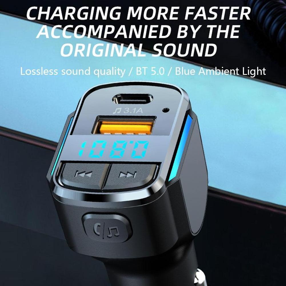 Car Quick Charge Dual USB Port Charger PD3.0 65W QC3.0 22.5W FM Transmitter Charger Car Electric Wireless Audio Broadcast Incall