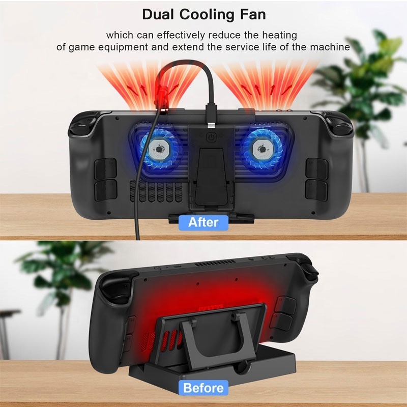 90 degree 1 to 2 extender adapter built-in kickstand RGB cooling fan for steam deck gaming console compatible with Switch OLED