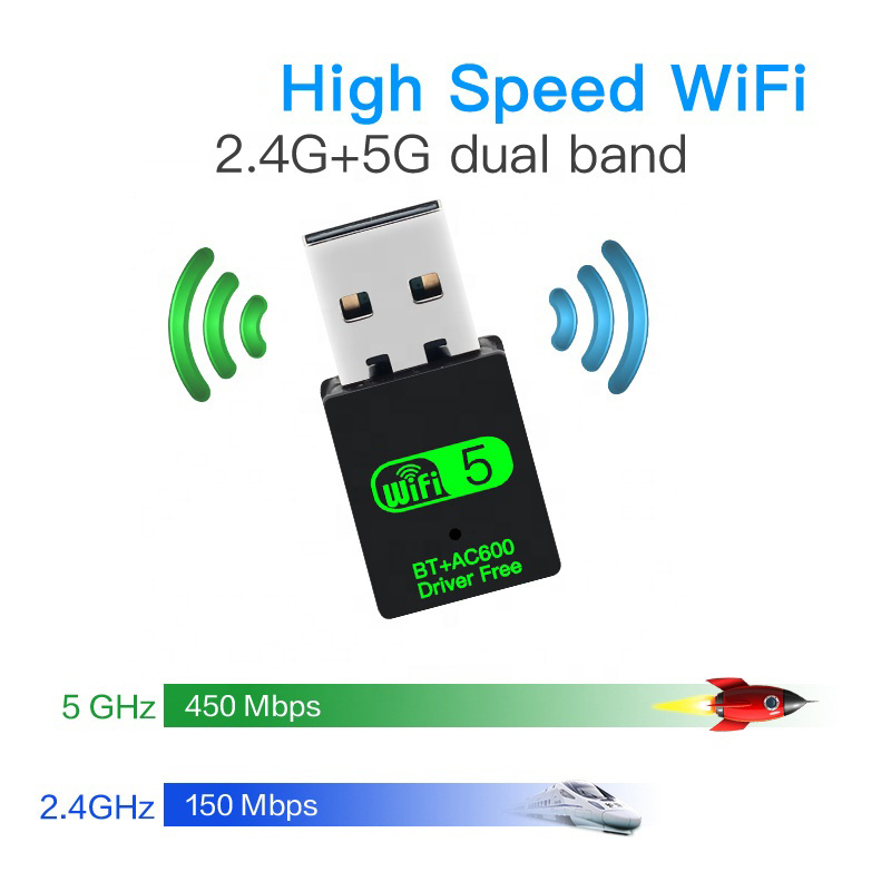 WIFI +Blue Tooth 2 in 1 AC 600Mbps 2.4G 5G BT Wireless Receiver WIFI Dongle with RTL8821 Chip Wireless USB Wifi Adapter