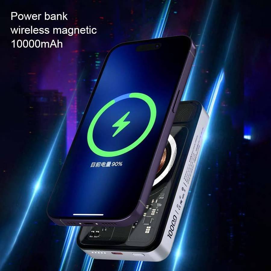 15W Fast Charging 10000mAh Transparent Design Fashion Portable Magnetic Charger Power Bank For Iphone For Samsung Android