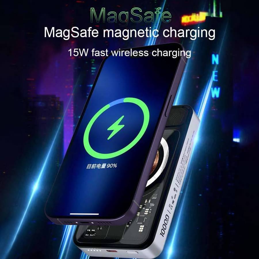 15W Fast Charging 10000mAh Transparent Design Fashion Portable Magnetic Charger Power Bank For Iphone For Samsung Android