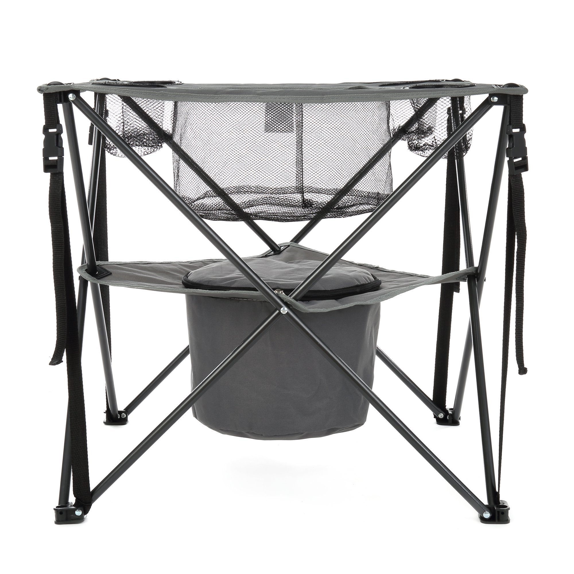 Customized Wholesale Portable Folding Tailgate Table 4 Cup Holders Camping Fishing Table With Food Basket Insulated Cooler