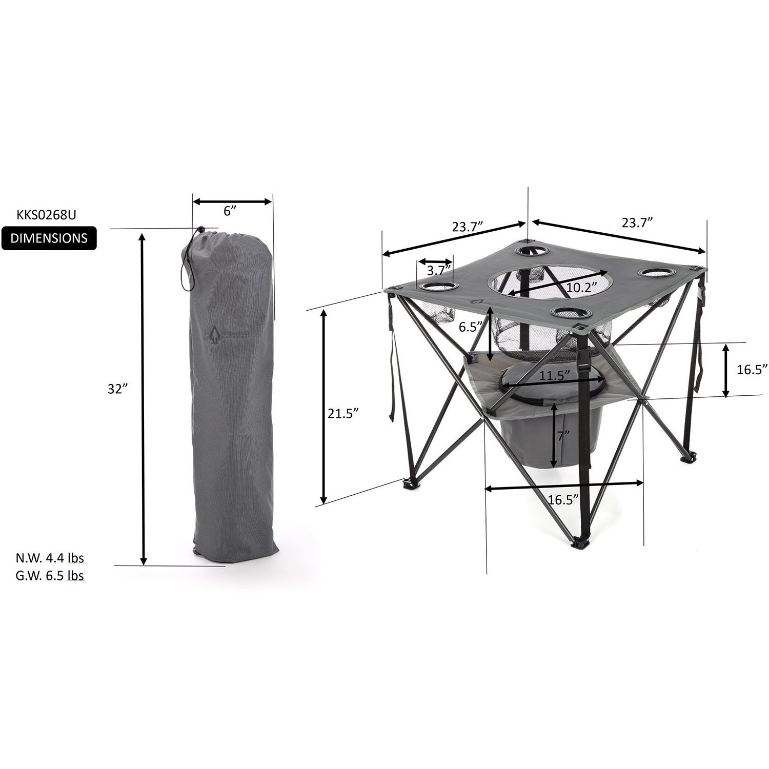 Customized Wholesale Portable Folding Tailgate Table 4 Cup Holders Camping Fishing Table With Food Basket Insulated Cooler