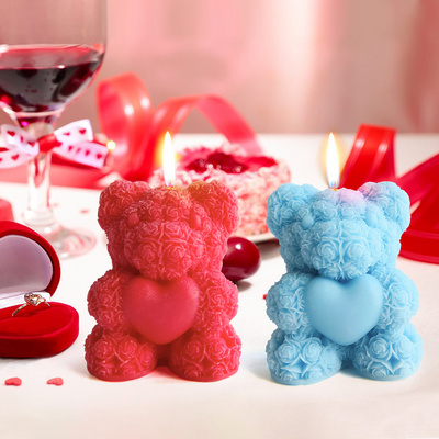 J523 Factory Customization Valentine's Day Gifts Flower Rose Bear Scented Candle Love Teddy 3D Rose Bear Rose Candle