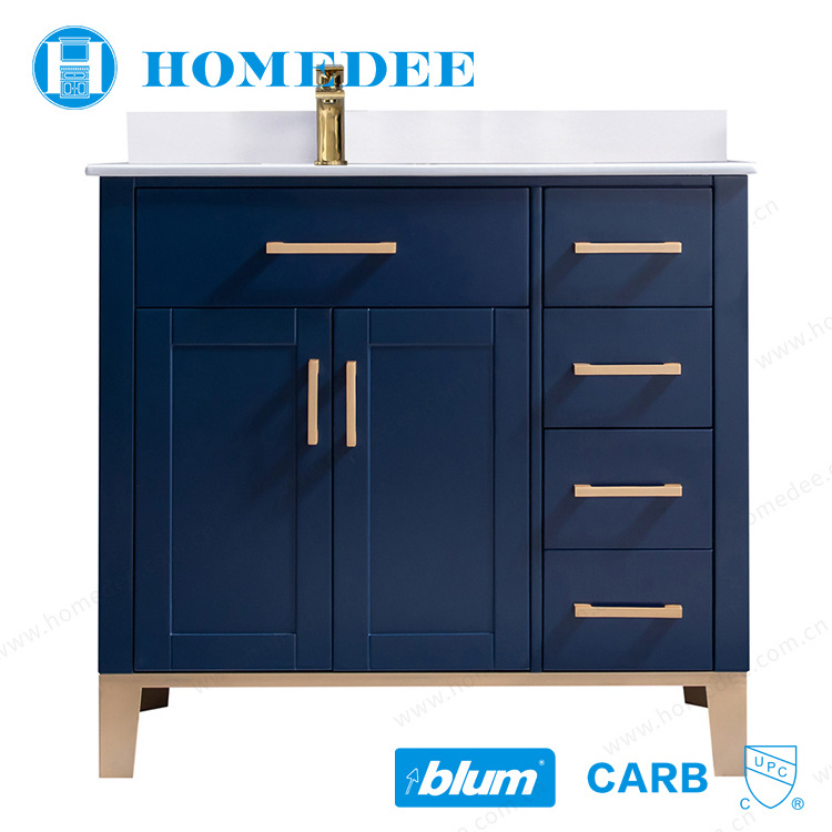 Homedee Free Standing Navy blue 36 Inches Bathroom Vanity with stainless steel Legs