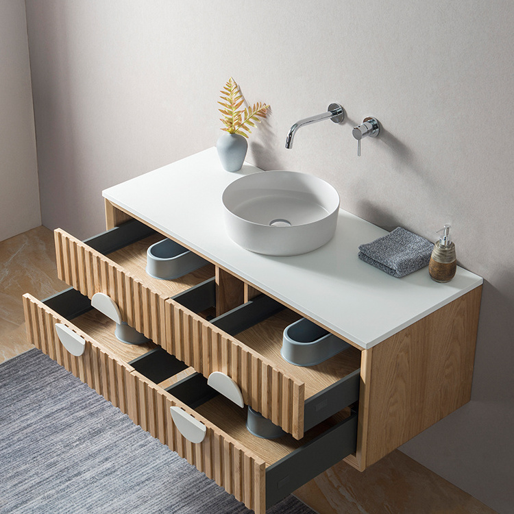 Light luxury modern bathroom vanity hotel oak wood veneer furniture wall mounted cabinets bathroom vanities