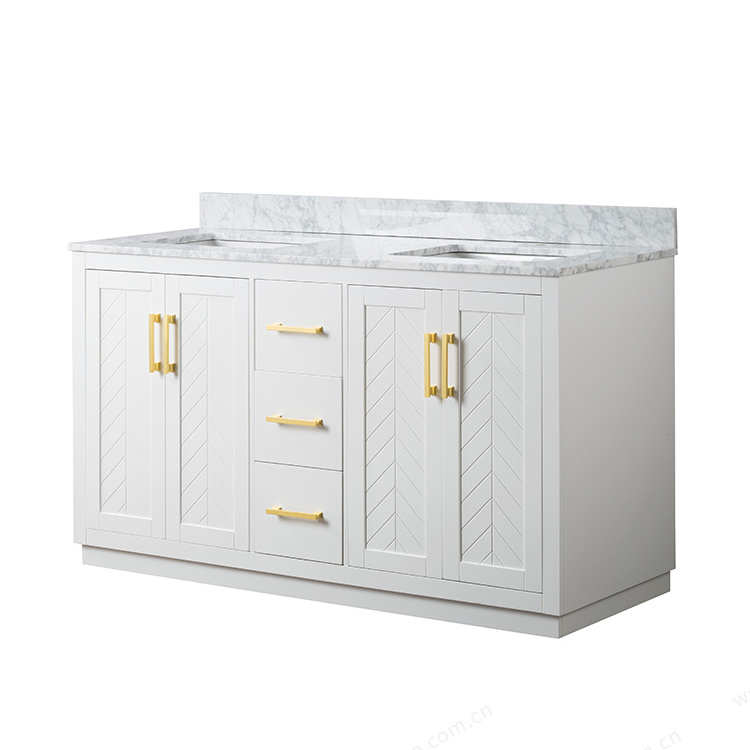 Homedee Modern Design Bathroom Vanity Wooden Cabinet Gold Handle and White Surface Floor Mounted for Hotels