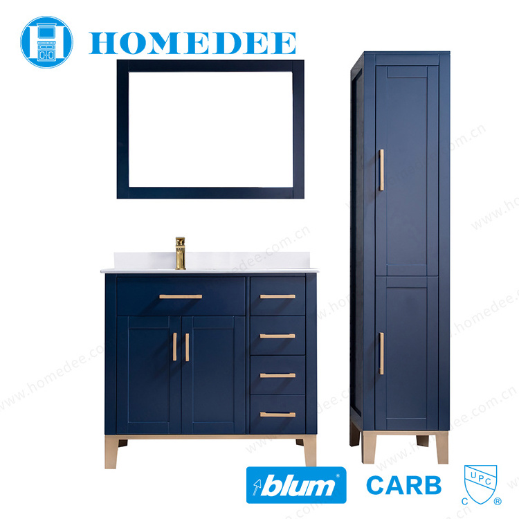 Homedee Free Standing Navy blue 36 Inches Bathroom Vanity with stainless steel Legs