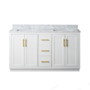 Homedee Modern Design Bathroom Vanity Wooden Cabinet Gold Handle and White Surface Floor Mounted for Hotels