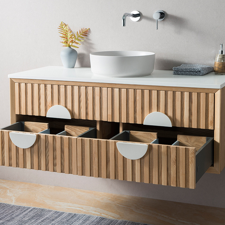 Light luxury modern bathroom vanity hotel oak wood veneer furniture wall mounted cabinets bathroom vanities