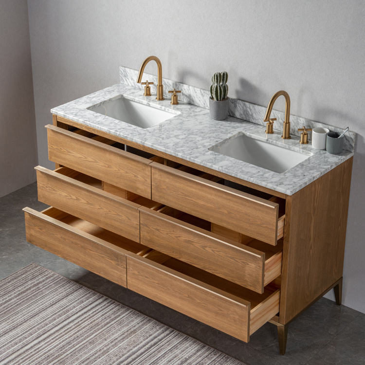 Homedee 60 inch ash veneer solid wood bathroom vanity