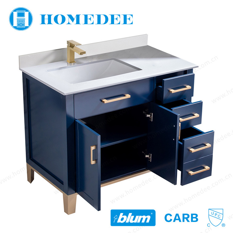 Homedee Free Standing Navy blue 36 Inches Bathroom Vanity with stainless steel Legs