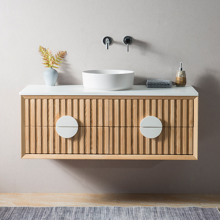 Light luxury modern bathroom vanity hotel oak wood veneer furniture wall mounted cabinets bathroom vanities