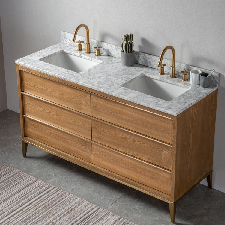 Homedee 60 inch ash veneer solid wood bathroom vanity